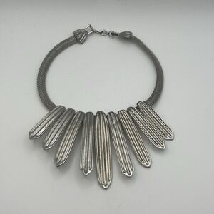 Silver-Tone Panel Bib choker Necklace Textured Ethnic Cleopatra Tribal‎ 14 inch